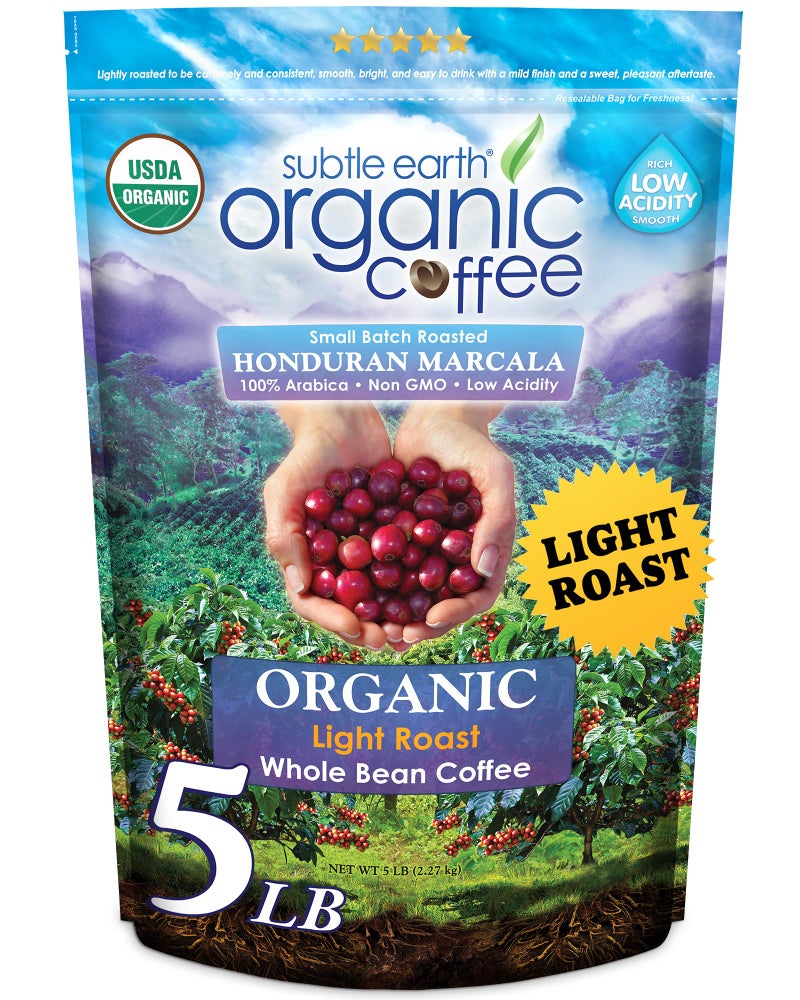 Cafe Don Pablo 5LB Subtle Earth Organic Coffee - Light Roast - Whole Bean Coffee - 100% Arabica Beans - Low Acidity and Non-GMO - 5lb bag - Image 1